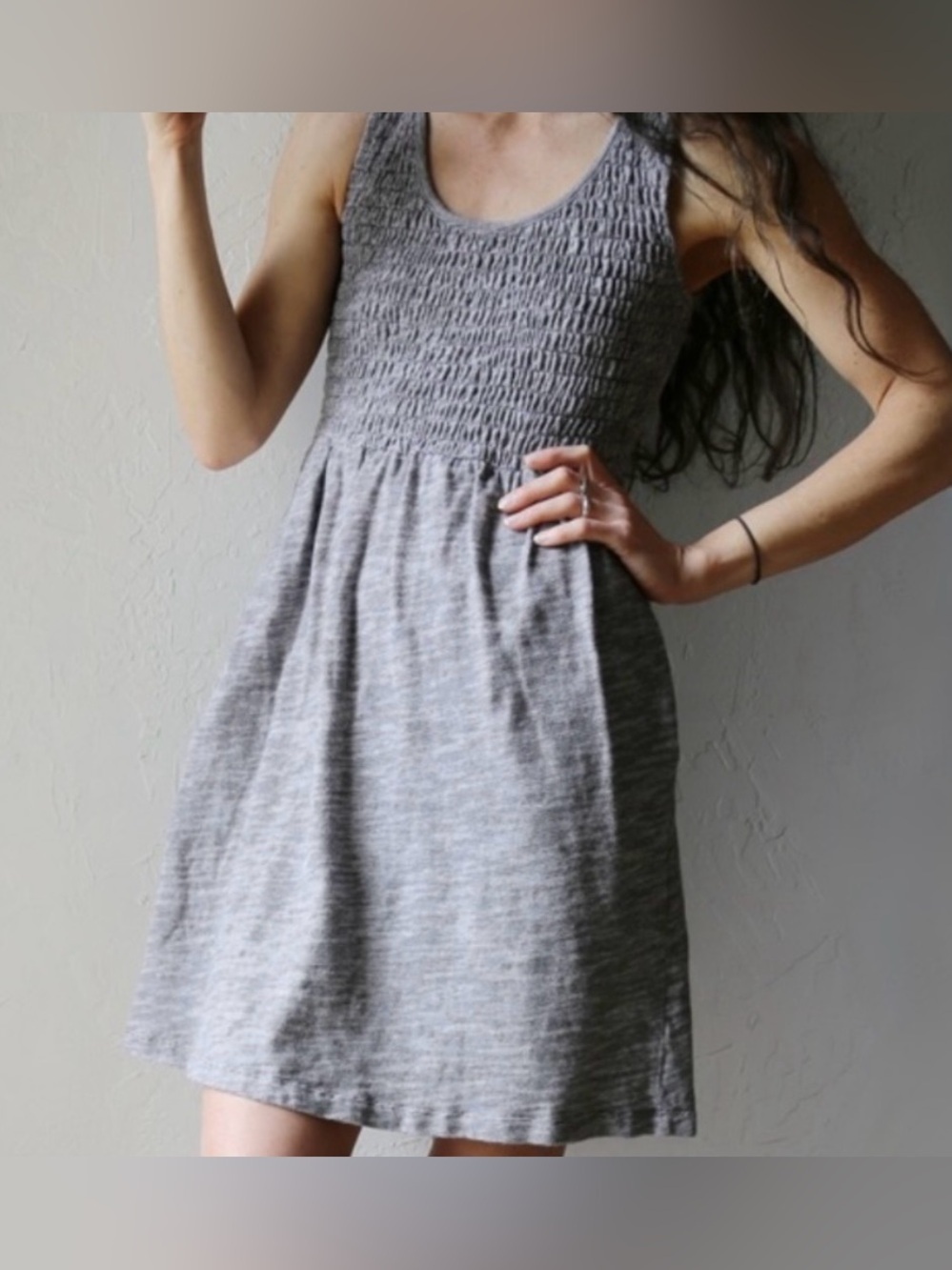 Lilka by Anthropologie Cotton Heather Charcoal Gray Smocked Dress - Size M?